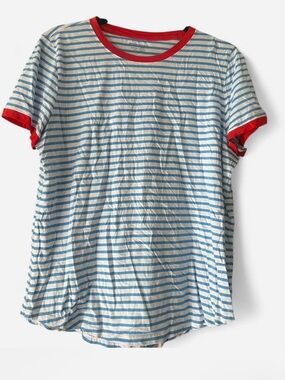 Banana Republic Blue & White Striped 100% Cotton Tee
